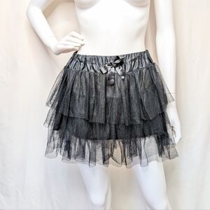 Y2K Emo Mall Goth Tiered Tulle & Satin Tutu Petticoat Mini Skirt With Bow